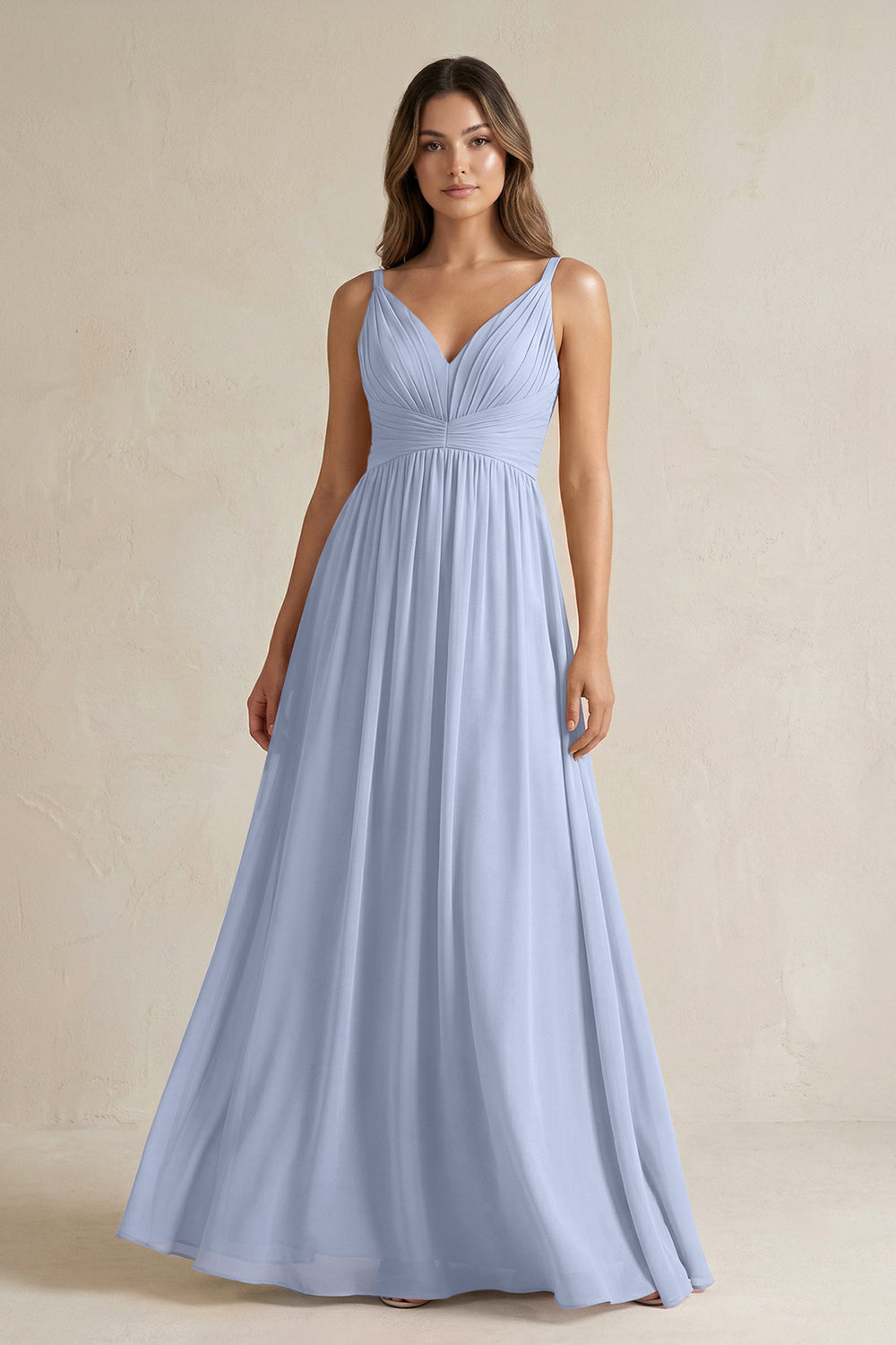 V-Neck Pleated A-Line Chiffon Bridesmaid Dress in Ice