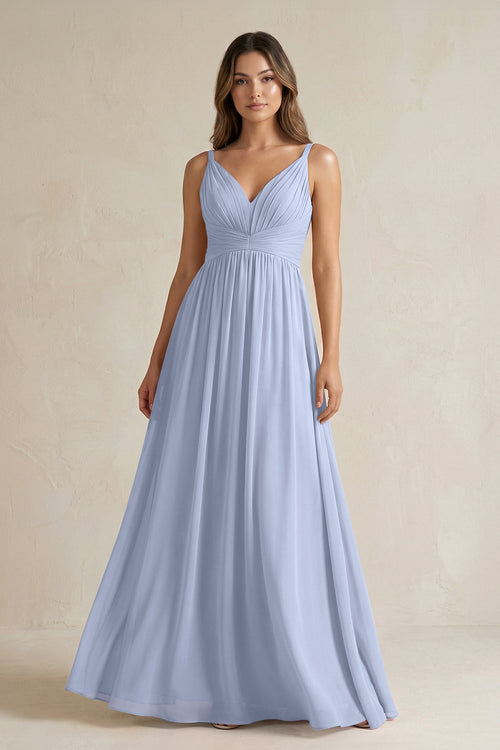 Ice V-Neck Pleated A-Line Chiffon Bridesmaid Dress | KISSBRIDAL