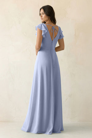 Ice V-Neck Ruffled A-Line Chiffon Bridesmaid Dress (2) | KISSBRIDAL