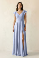 Ice V-Neck Ruffled A-Line Chiffon Bridesmaid Dress | KISSBRIDAL
