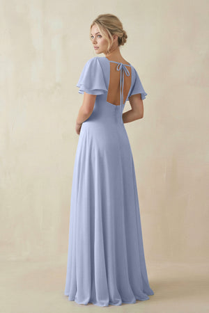 Ice V-Neck Ruffled Short Sleeves A-Line Bridesmaid Dress (2) | KISSBRIDAL