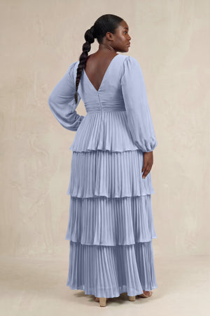 Ice V-Neck Tiered A-Line Long Sleeve Bridesmaid Dress (2) [sizeplus] | KISSBRIDAL