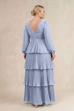 Ice V-Neck Tiered A-Line Long Sleeve Bridesmaid Dress (4) [sizeplus] | KISSBRIDAL