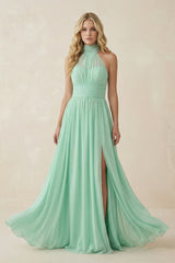 Illusion Halter A - Line Chiffon Bridesmaid Gown - KISS BRIDAL Bridesmaid Dresses