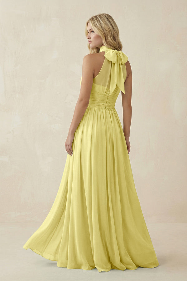 Illusion Halter A - Line Chiffon Bridesmaid Gown in Buttercup - KISS BRIDAL Bridesmaid Dresses