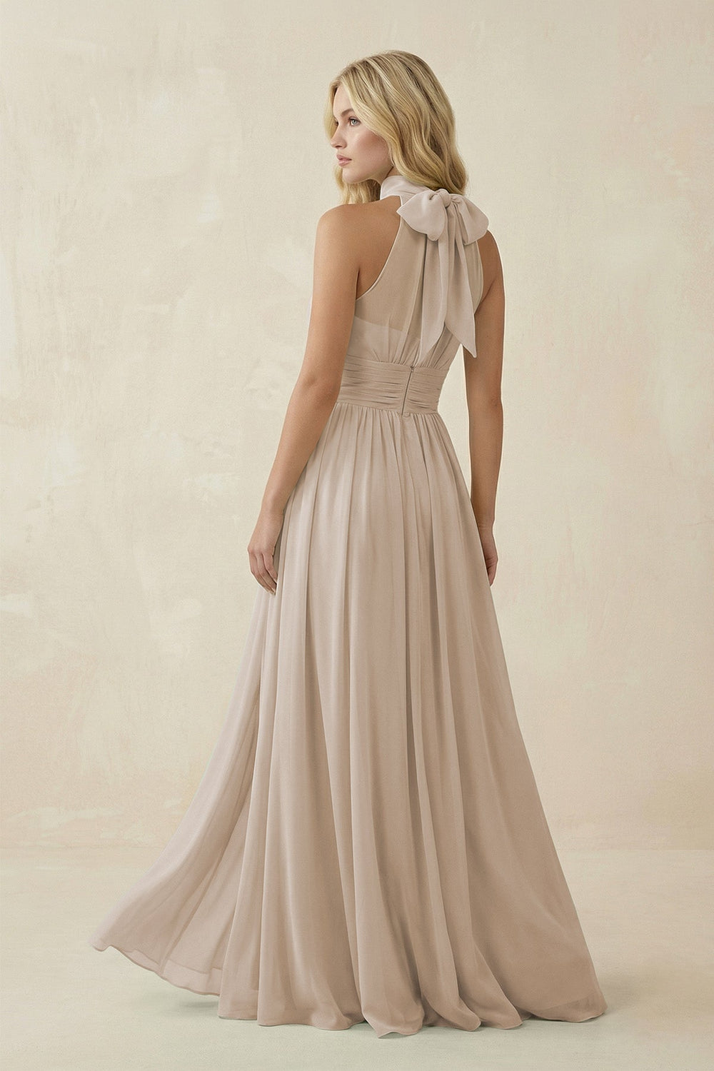 Illusion Halter A - Line Chiffon Bridesmaid Gown in Frost - KISS BRIDAL Bridesmaid Dresses