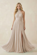 Illusion Halter A - Line Chiffon Bridesmaid Gown in Frost - KISS BRIDAL Bridesmaid Dresses