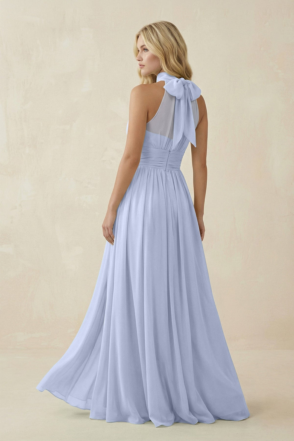 Illusion Halter A - Line Chiffon Bridesmaid Gown in Ice - KISS BRIDAL Bridesmaid Dresses