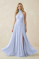 Illusion Halter A - Line Chiffon Bridesmaid Gown in Ice - SHE IS ME Bridesmaid Dresses