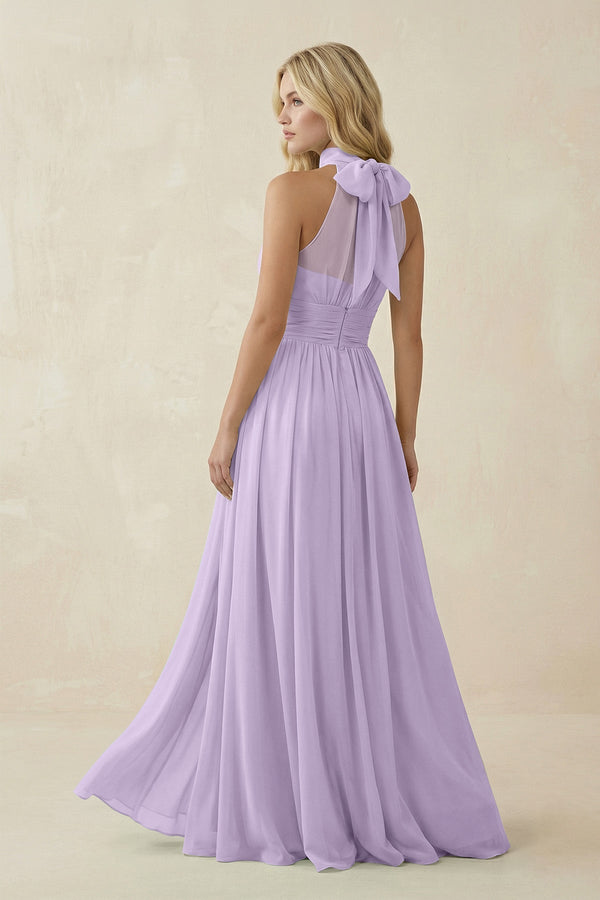 Illusion Halter A - Line Chiffon Bridesmaid Gown in Lavender - KISS BRIDAL Bridesmaid Dresses