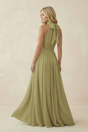 Illusion Halter A-Line Chiffon Bridesmaid Gown in Moss Green (2) | KISSBRIDAL