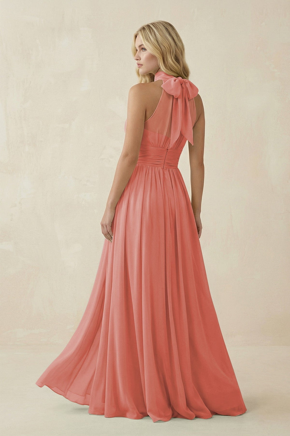 Illusion Halter A - Line Chiffon Bridesmaid Gown in Mulberry - KISS BRIDAL Bridesmaid Dresses