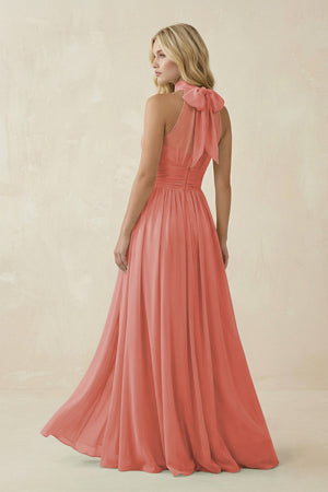 Illusion Halter A - Line Chiffon Bridesmaid Gown in Mulberry - KISS BRIDAL Bridesmaid Dresses