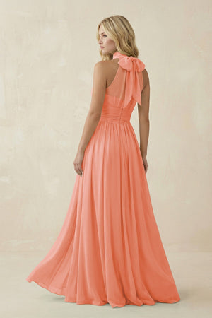 Illusion Halter A - Line Chiffon Bridesmaid Gown in Rosette - KISS BRIDAL Bridesmaid Dresses