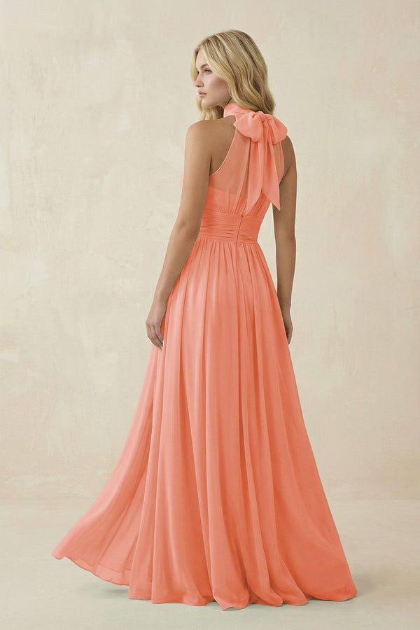 Illusion Halter A - Line Chiffon Bridesmaid Gown in Rosette - KISS BRIDAL Bridesmaid Dresses