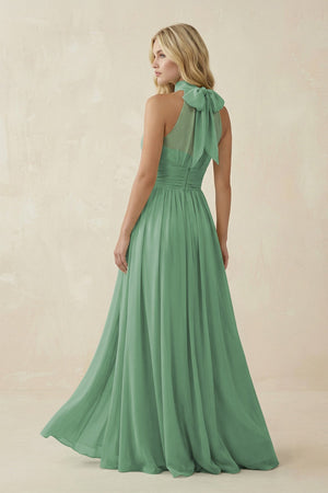 Illusion Halter A - Line Chiffon Bridesmaid Gown in Sea Glass - KISS BRIDAL Bridesmaid Dresses