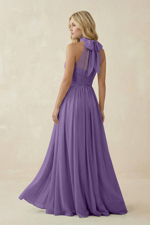 Illusion Halter A - Line Chiffon Bridesmaid Gown in Tahiti - KISS BRIDAL Bridesmaid Dresses