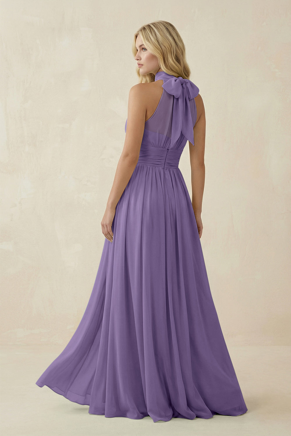 Illusion Halter A-Line Chiffon Bridesmaid Gown in Tahiti
