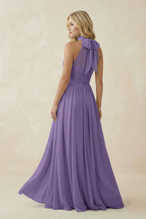 Illusion Halter A - Line Chiffon Bridesmaid Gown in Tahiti - KISS BRIDAL Bridesmaid Dresses