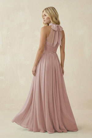 Illusion Halter A - Line Chiffon Bridesmaid Gown in Toffee - KISS BRIDAL Bridesmaid Dresses