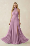 Illusion Halter A - Line Chiffon Bridesmaid Gown in Wisteria - KISS BRIDAL Bridesmaid Dresses
