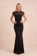 Illusion Mermaid Stretch Mesh Maxi Dress with Cap Sleeves in Black – SHE IS ME Dresses