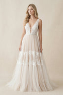 Illusion Neck A - Line Lace Wedding Dress in Ivory - SHE IS ME Wedding Dresses