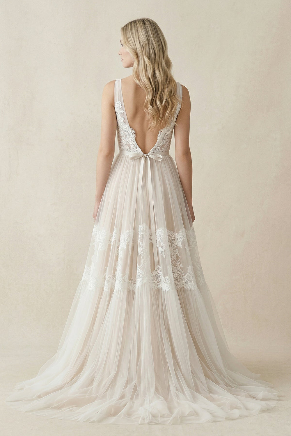 Illusion Neck A - Line Lace Wedding Dress in Ivory - KISS BRIDAL Wedding Dresses