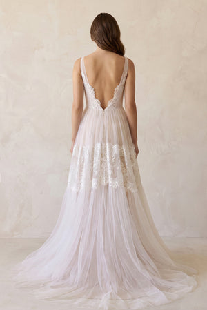 Illusion Neck A - Line Lace Wedding Dress in Ivory - KISS BRIDAL Wedding Dresses