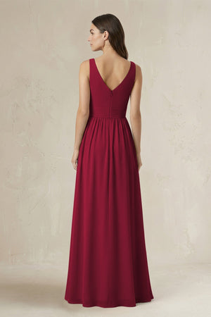 Illusion V - Neck A - Line Ruched Bridesmaid Dress in Berry - SHE IS ME Bridesmaid Dresses
