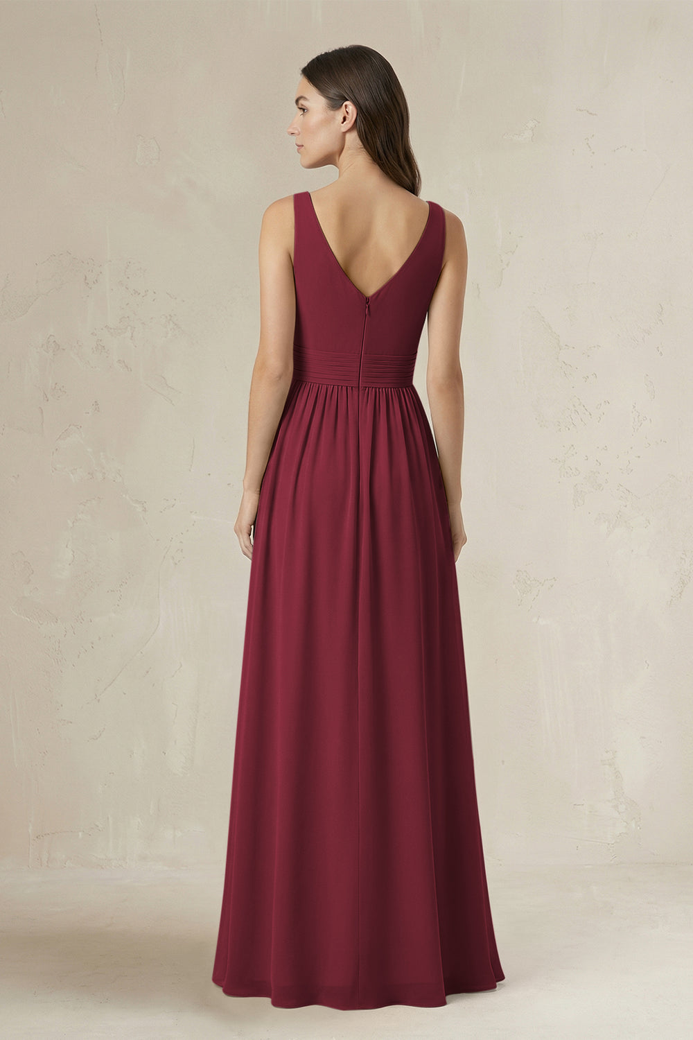 Illusion V-Neck A-Line Ruched Bridesmaid Dress in Berry