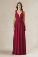 Illusion V - Neck A - Line Ruched Bridesmaid Dress in Berry - SHE IS ME Bridesmaid Dresses