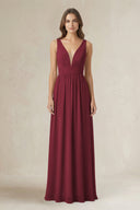 Illusion V-Neck A-Line Ruched Bridesmaid Dress in Berry | KISSBRIDAL