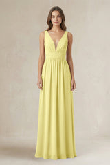Illusion V - Neck A - Line Ruched Bridesmaid Dress in Buttercup - KISS BRIDAL Bridesmaid Dresses