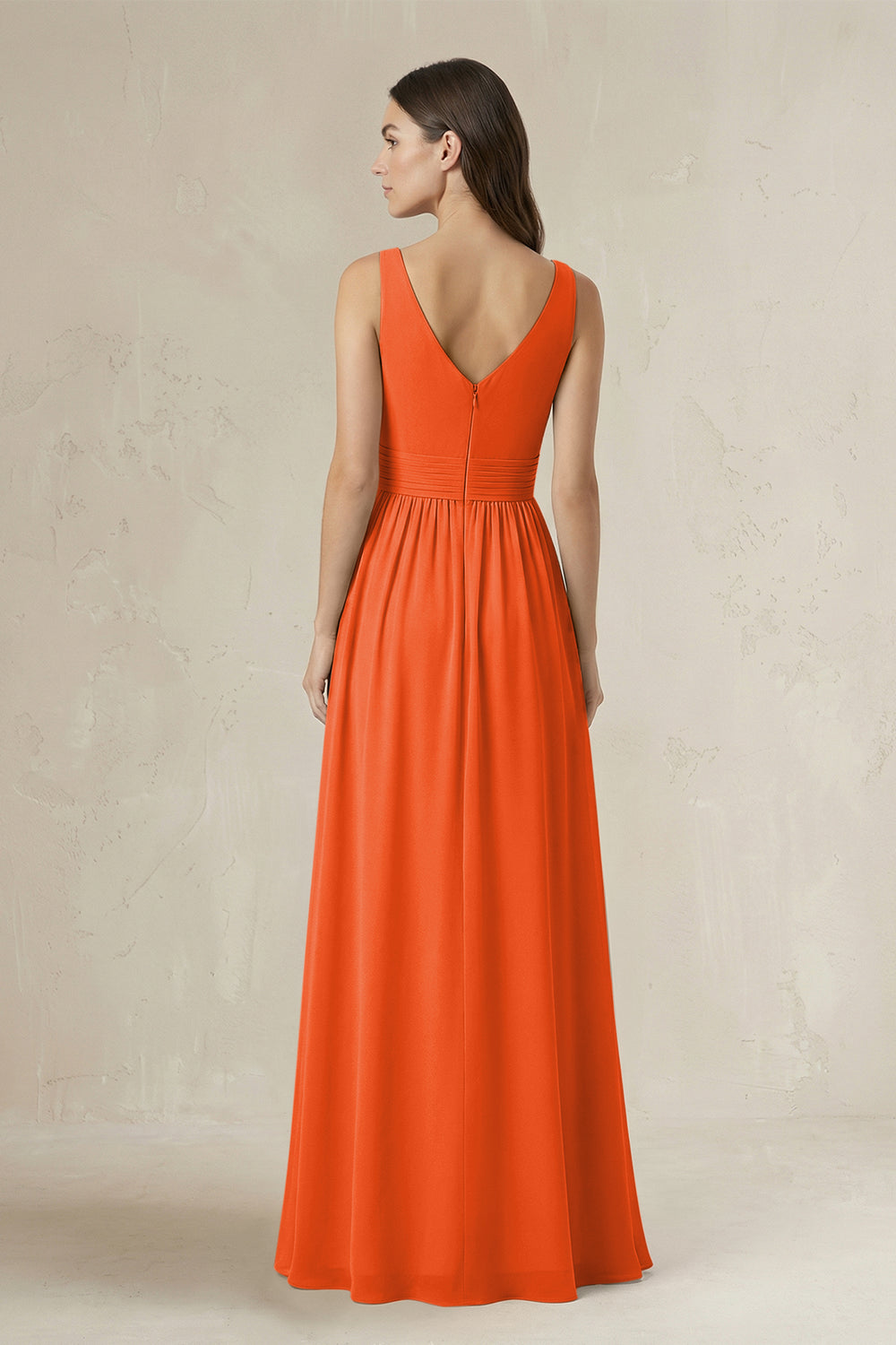 Illusion V-Neck A-Line Ruched Bridesmaid Dress in Cinnamon