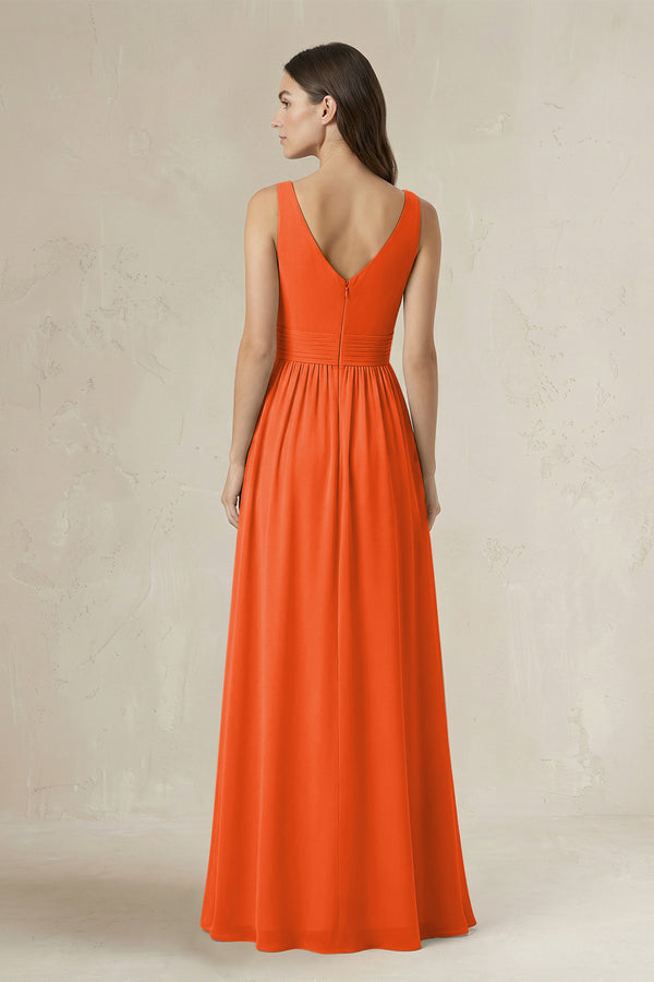 Illusion V-Neck A-Line Ruched Bridesmaid Dress in Cinnamon (2) | KISSBRIDAL