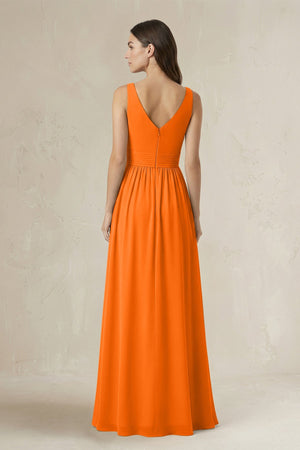 Illusion V - Neck A - Line Ruched Bridesmaid Dress in Cinnamon - SHE IS ME Bridesmaid Dresses