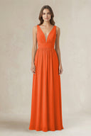 Illusion V-Neck A-Line Ruched Bridesmaid Dress in Cinnamon | KISSBRIDAL