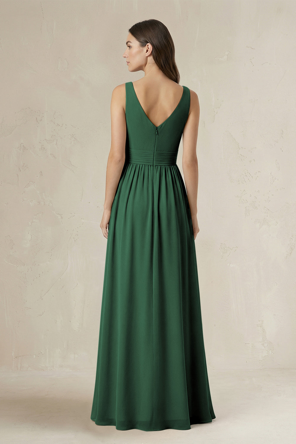 Illusion V-Neck A-Line Ruched Bridesmaid Dress in Dark Green