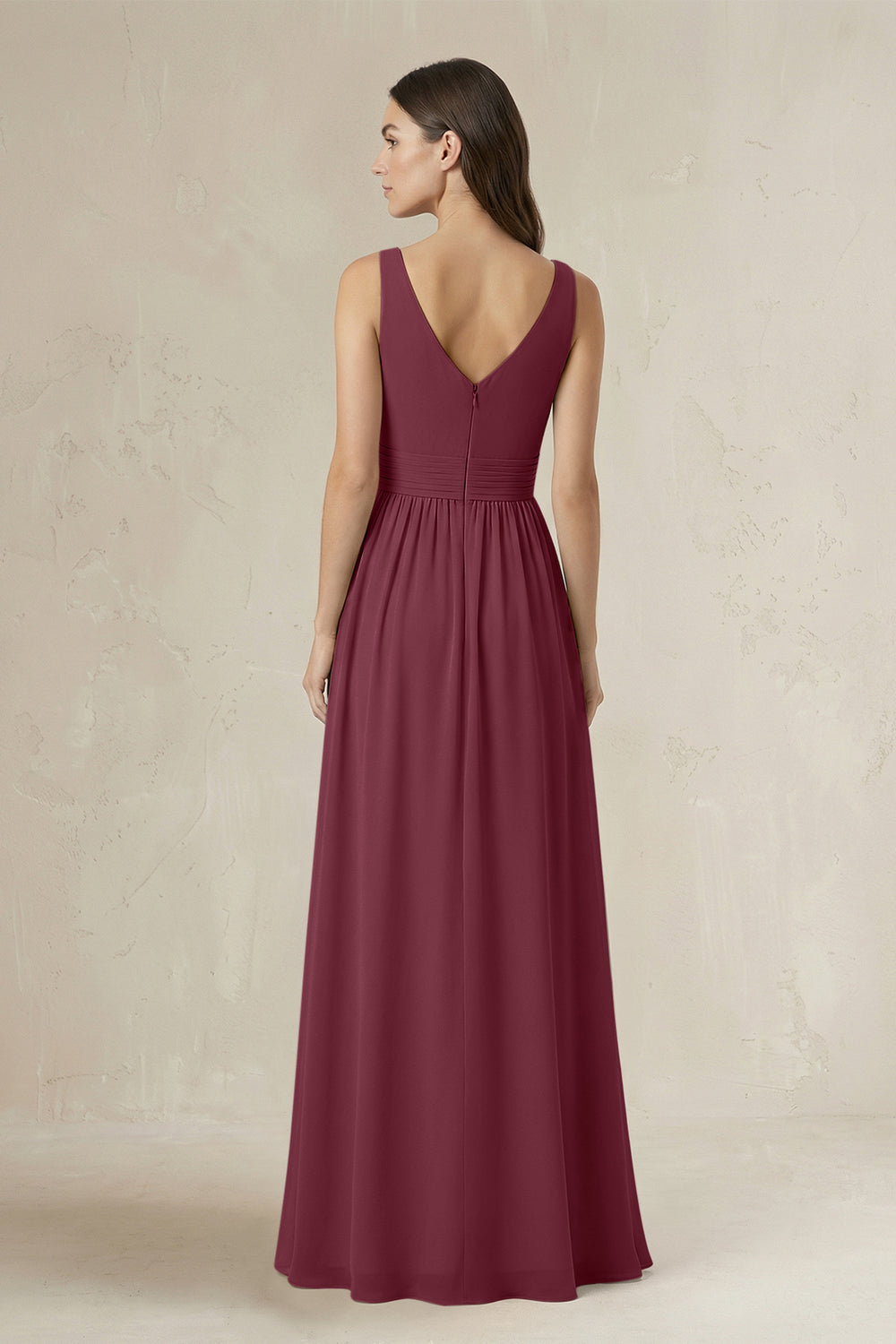 Illusion V-Neck A-Line Ruched Bridesmaid Dress in Desert Rose