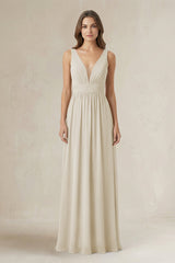 Illusion V - Neck A - Line Ruched Bridesmaid Dress in Dove Gray - KISS BRIDAL Bridesmaid Dresses