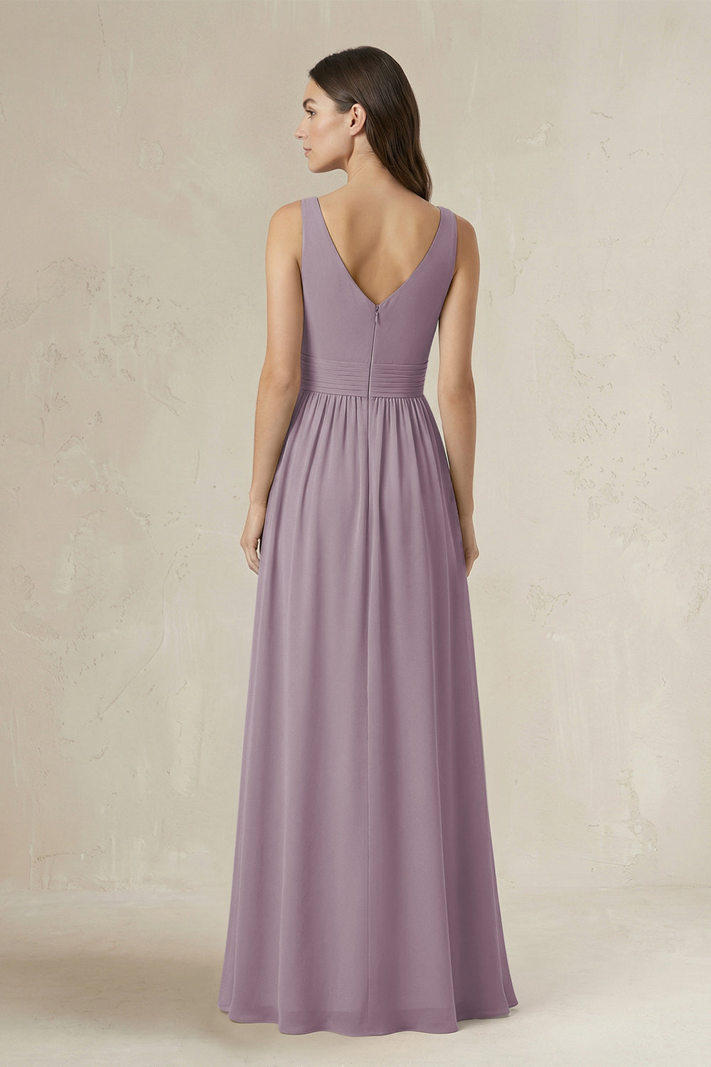 Illusion V-Neck A-Line Ruched Bridesmaid Dress in Dusk