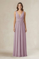 Illusion V - Neck A - Line Ruched Bridesmaid Dress in Dusk - SHE IS ME Bridesmaid Dresses