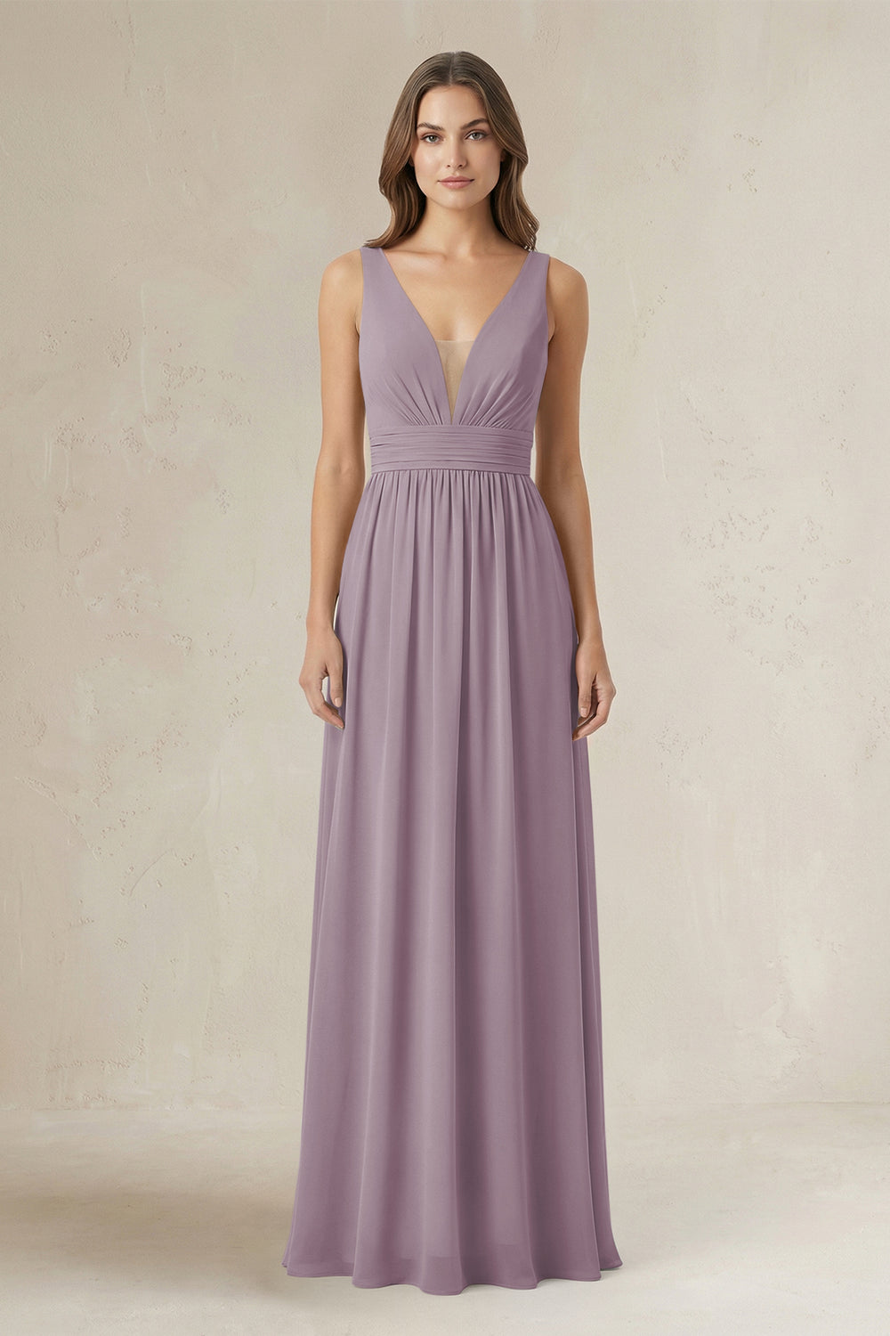 Illusion V-Neck A-Line Ruched Bridesmaid Dress in Dusk