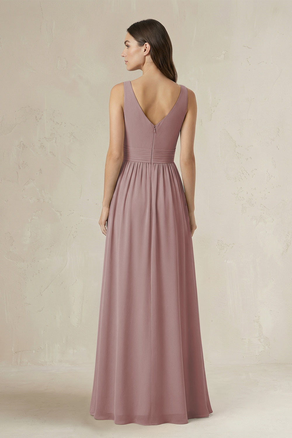 Illusion V-Neck A-Line Ruched Bridesmaid Dress in Dusty Rose