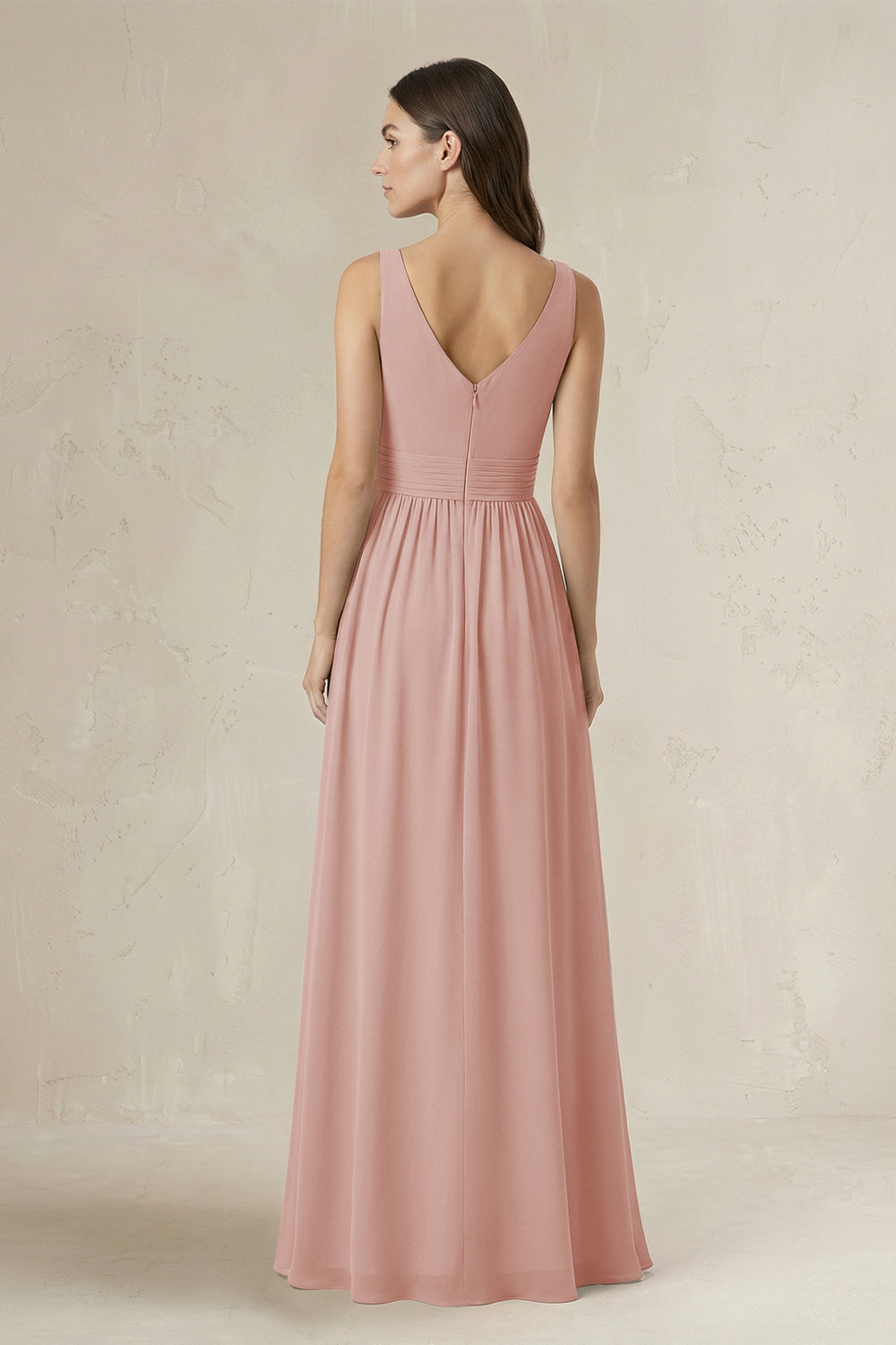 Illusion V-Neck A-Line Ruched Bridesmaid Dress in English Rose