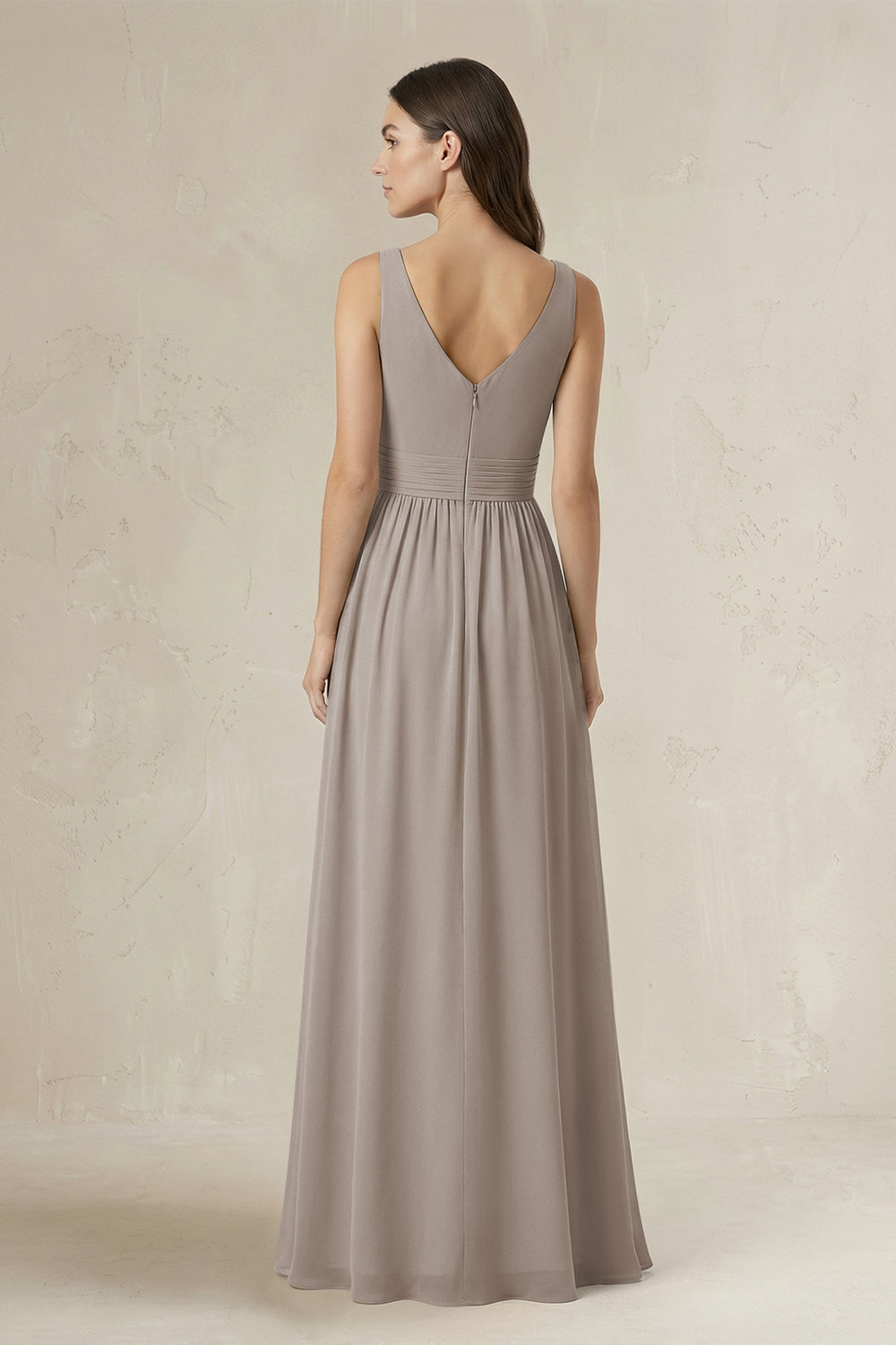 Illusion V-Neck A-Line Ruched Bridesmaid Dress in Frost