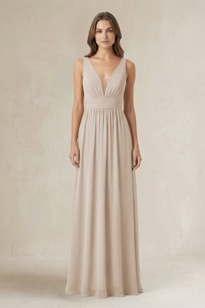 Illusion V - Neck A - Line Ruched Bridesmaid Dress in Frost - SHE IS ME Bridesmaid Dresses