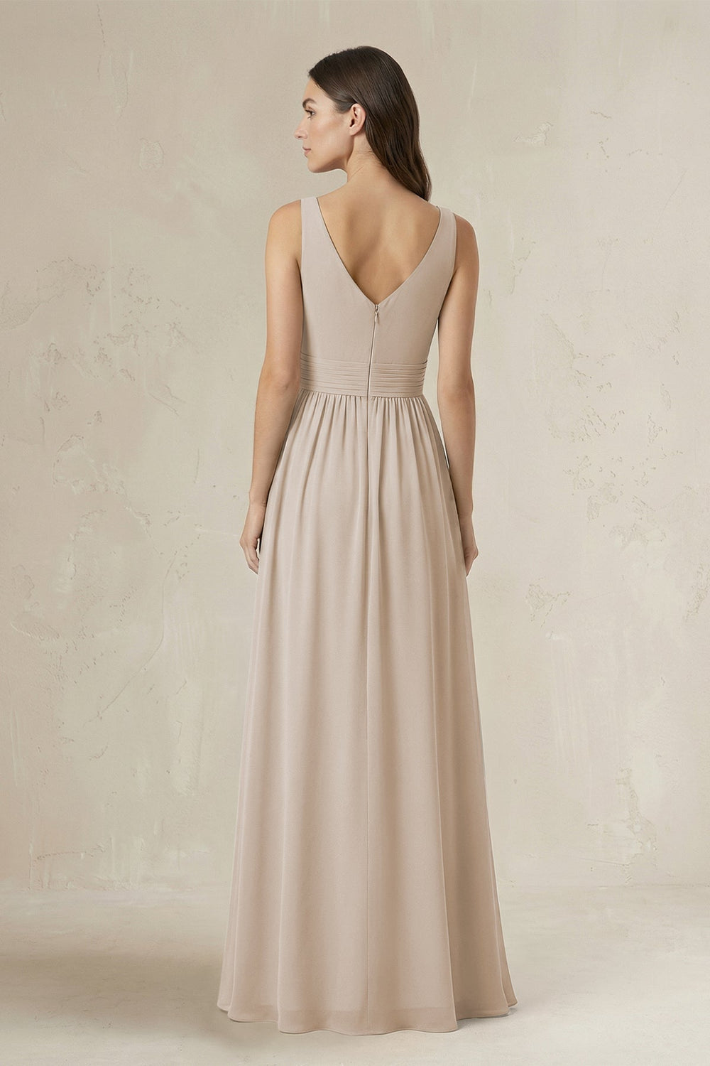 Illusion V - Neck A - Line Ruched Bridesmaid Dress in Frost - KISS BRIDAL Bridesmaid Dresses