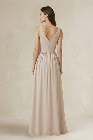 Illusion V - Neck A - Line Ruched Bridesmaid Dress in Frost - SHE IS ME Bridesmaid Dresses